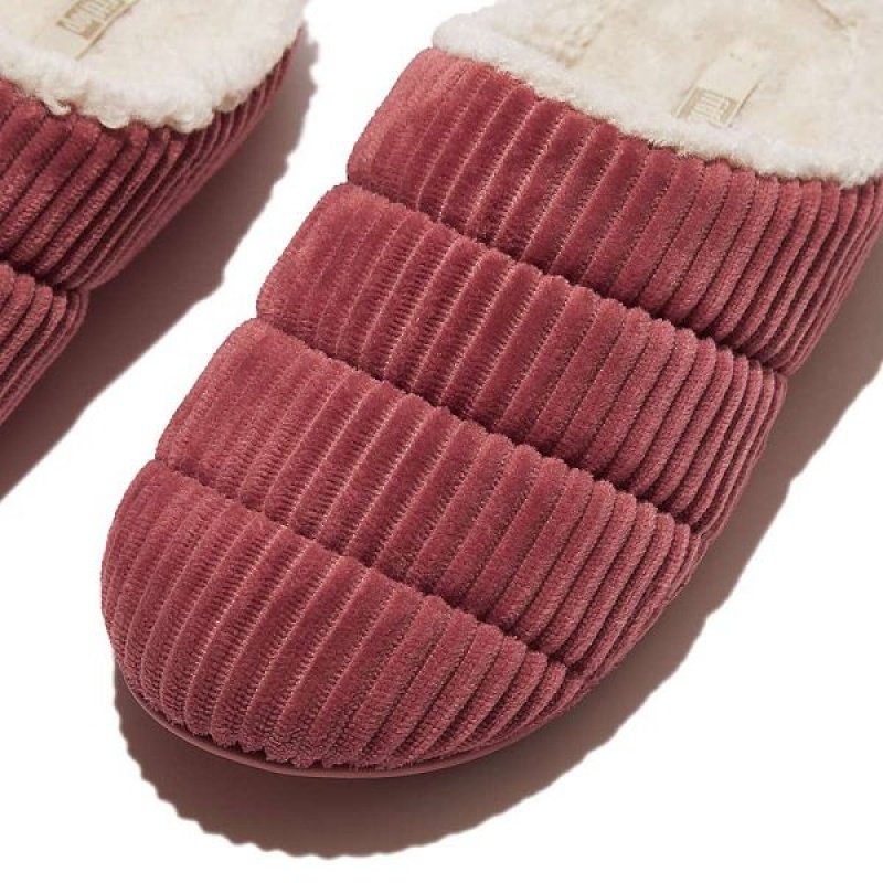 Women's FitFlop Chrissie Biofleece Lined Corduroy Slippers Red | 704BFZPKM