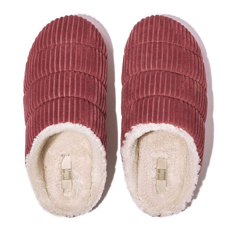 Women's FitFlop Chrissie Biofleece Lined Corduroy Slippers Red | 704BFZPKM