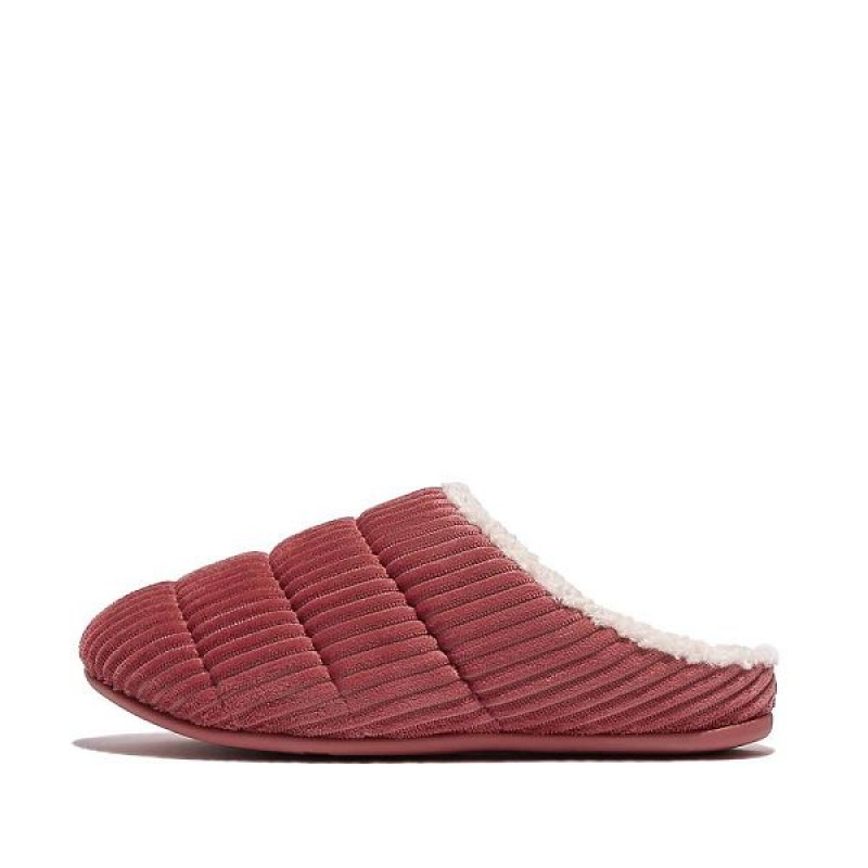 Women\'s FitFlop Chrissie Biofleece Lined Corduroy Slippers Red | 704BFZPKM