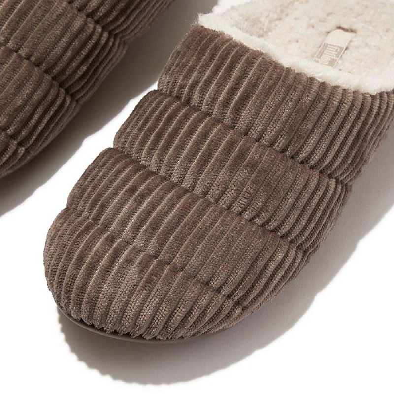 Women's FitFlop Chrissie Biofleece Lined Corduroy Slippers Grey | 680VLRAFG