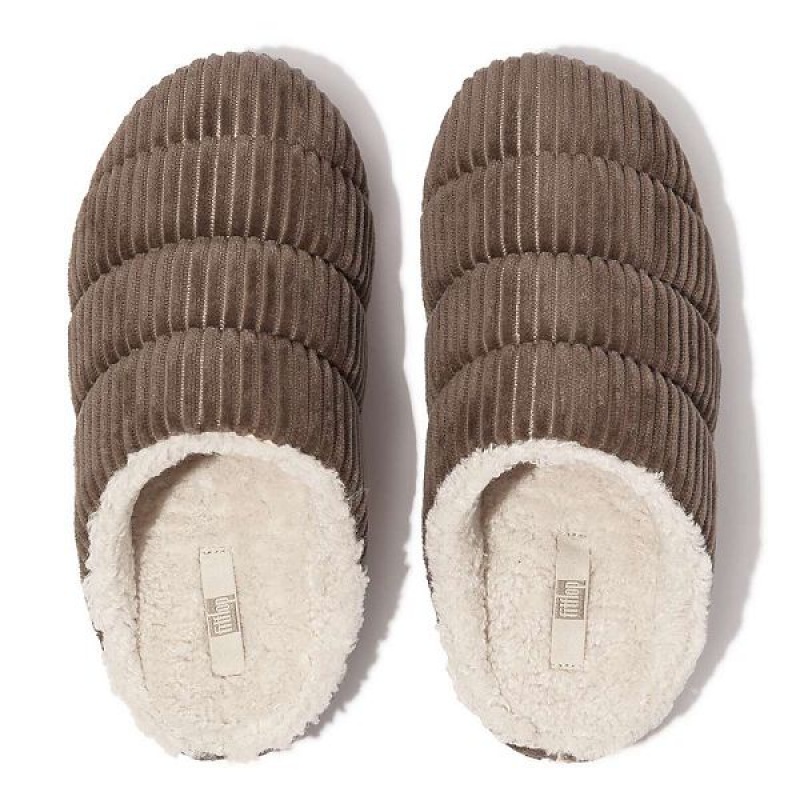 Women's FitFlop Chrissie Biofleece Lined Corduroy Slippers Grey | 680VLRAFG