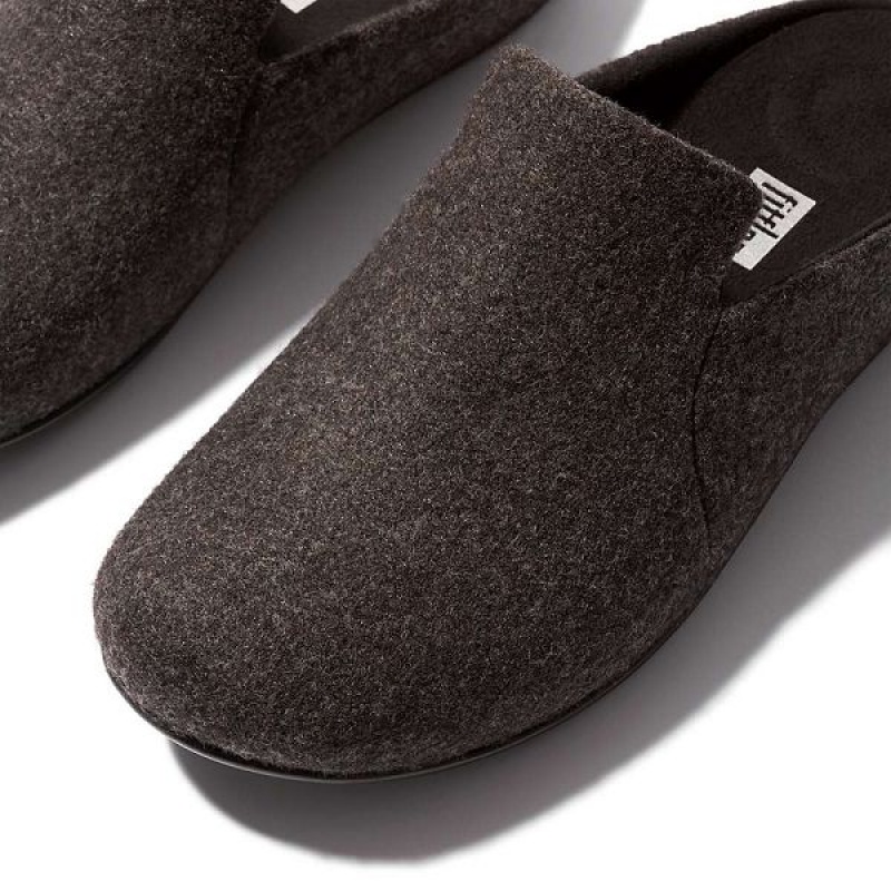 Women's FitFlop Chrissie Ii E01 Haus Felt Slippers Black | 087EOYPSM