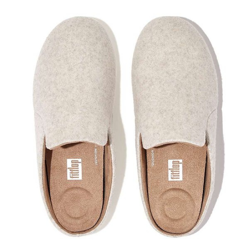 Women's FitFlop Chrissie Ii Haus Felt Slippers White | 218GEAROW