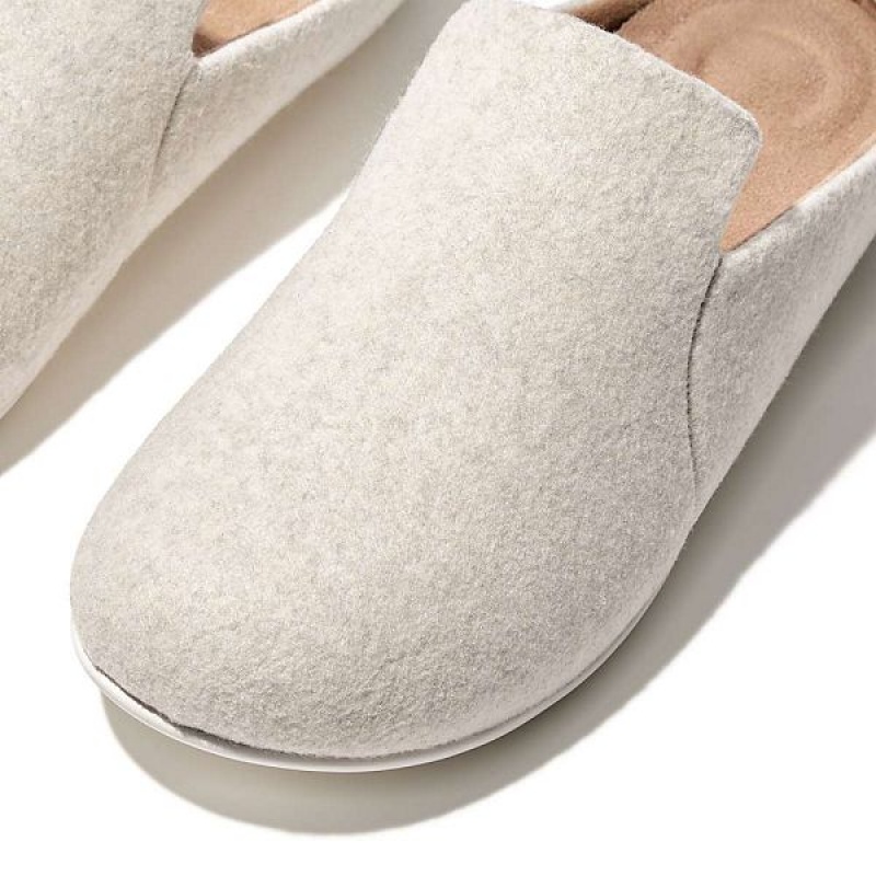 Women's FitFlop Chrissie Ii Haus Felt Slippers White | 218GEAROW