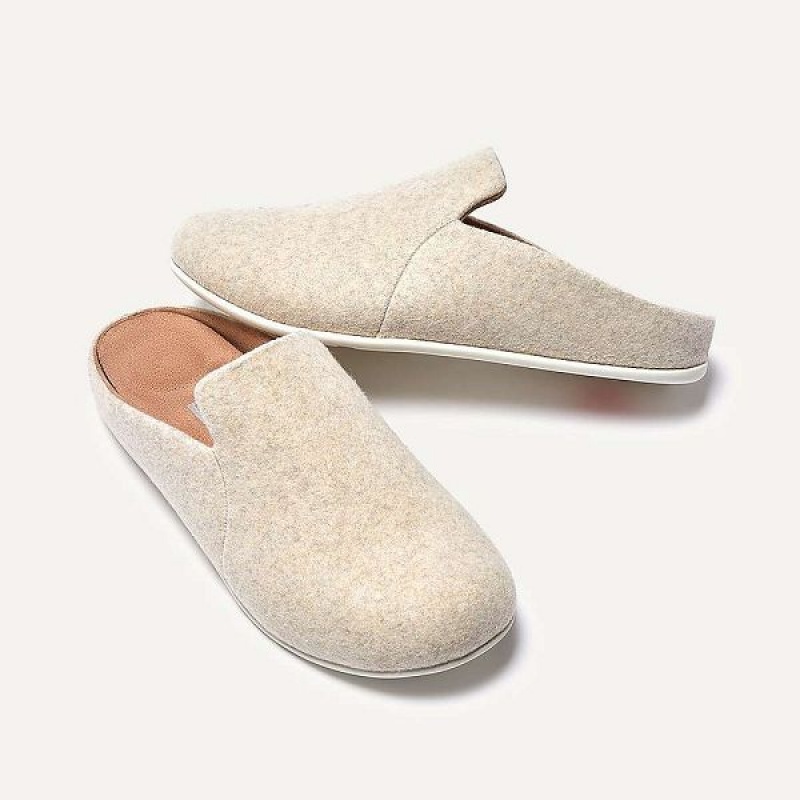 Women's FitFlop Chrissie Ii Haus Felt Slippers White | 218GEAROW