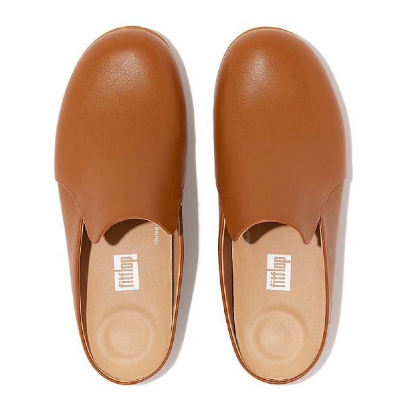 Women's FitFlop Chrissie Ii Haus Leather Slippers Light Brown | 530MDEVLZ