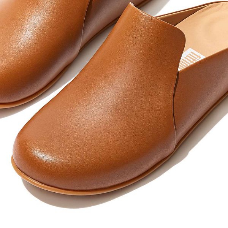 Women's FitFlop Chrissie Ii Haus Leather Slippers Light Brown | 530MDEVLZ