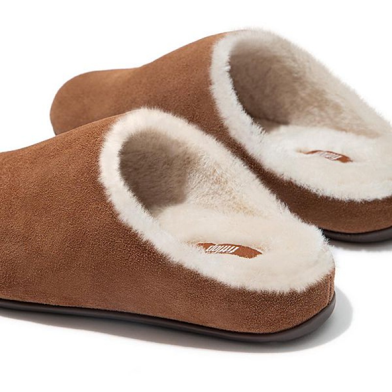 Women's FitFlop Chrissie Shearling Suede Slippers Brown | 963XSQFYU