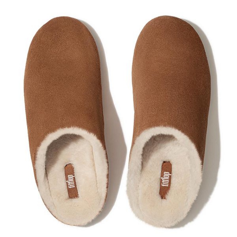 Women's FitFlop Chrissie Shearling Suede Slippers Brown | 963XSQFYU