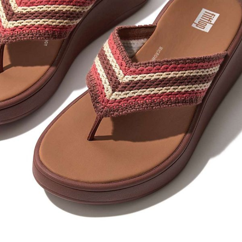 Women's FitFlop F-Mode Crochet Flatform Toe-Post Sandals Brown | 269LFBDRK