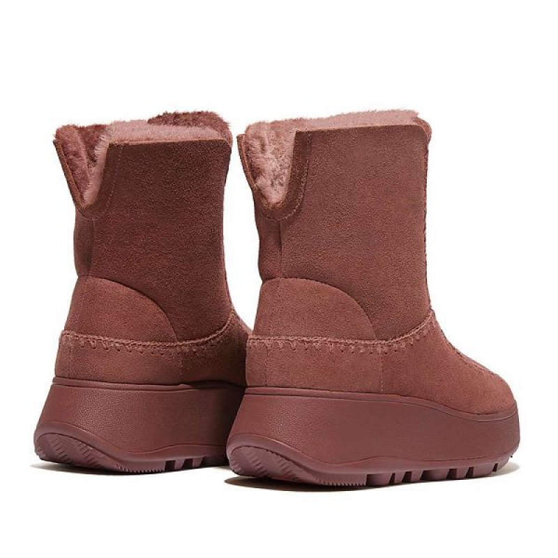 Women's FitFlop F-Mode Double Faced Shearling Flatform Boots Brown | 802FVQSAZ