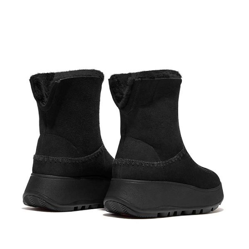 Women's FitFlop F-Mode Double Faced Shearling Flatform Boots Black | 491ESRTWG