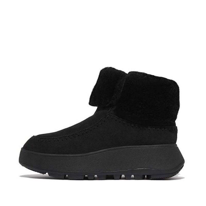 Women\'s FitFlop F-Mode Double Faced Shearling Flatform Boots Black | 491ESRTWG