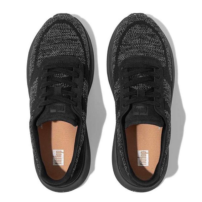 Women's FitFlop F-Mode E01 Knit Flatform Sneakers Black | 320DYFJZW