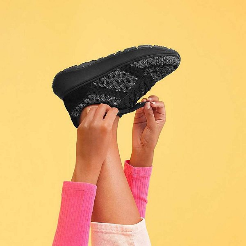 Women's FitFlop F-Mode E01 Knit Flatform Sneakers Black | 320DYFJZW