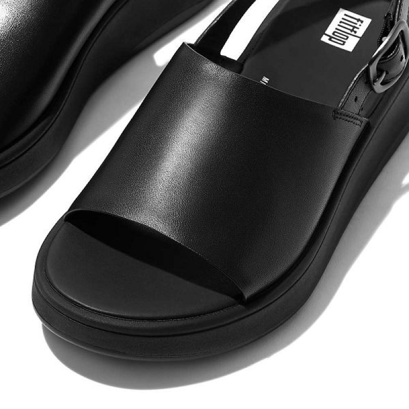 Women's FitFlop F-Mode Leather Flatform Back-Strap Sandals Black | 198JWSZXO