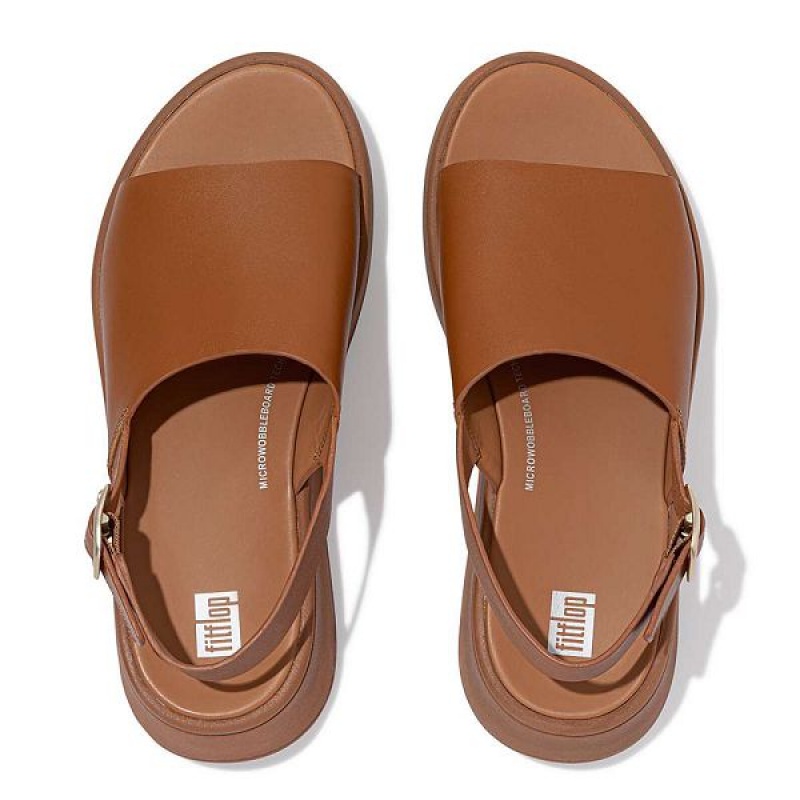 Women's FitFlop F-Mode Leather Flatform Back-Strap Sandals Light Brown | 072OCRGSB