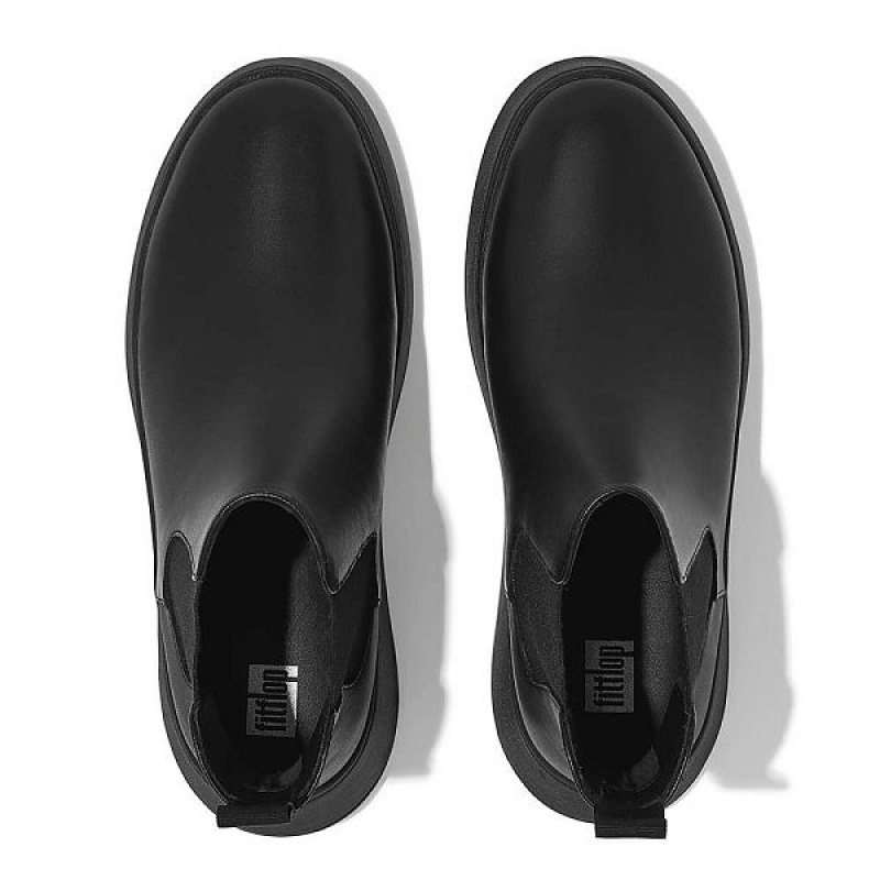 Women's FitFlop F-Mode Leather Flatform Chelsea Boots Black | 416HCXATE