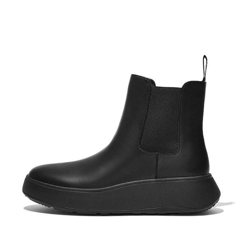 Women\'s FitFlop F-Mode Leather Flatform Chelsea Boots Black | 416HCXATE