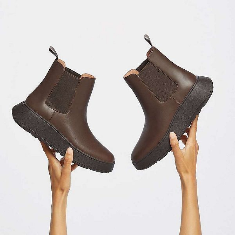 Women's FitFlop F-Mode Leather Flatform Chelsea Boots Brown | 960CMODZK