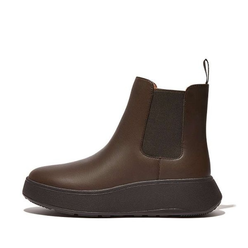 Women\'s FitFlop F-Mode Leather Flatform Chelsea Boots Brown | 960CMODZK