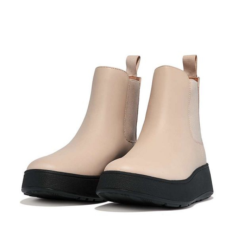 Women's FitFlop F-Mode Leather Flatform Chelsea Boots Grey / Beige | 941FXSBDL