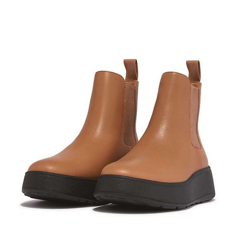 Women's FitFlop F-Mode Leather Flatform Chelsea Boots Brown | 497URYBHV