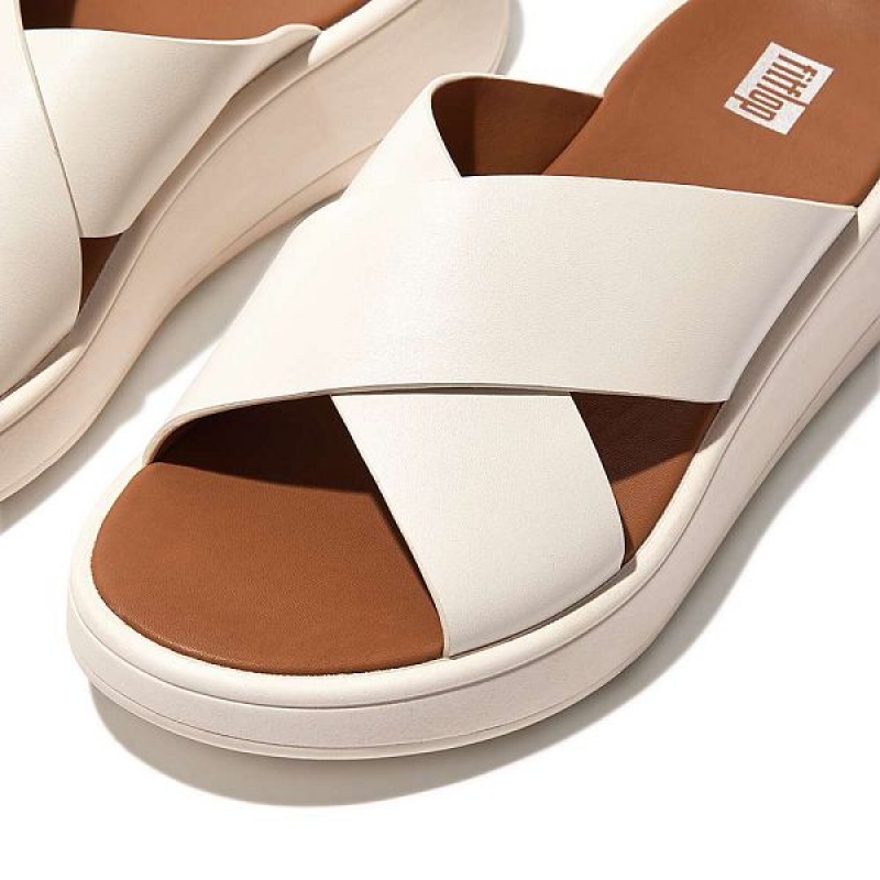 Women's FitFlop F-Mode Leather Flatform Cross Slides Cream | 901BZMKEX