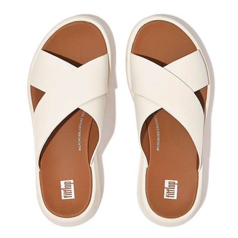 Women's FitFlop F-Mode Leather Flatform Cross Slides Cream | 901BZMKEX