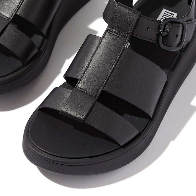 Women's FitFlop F-Mode Leather Flatform Fisherman Sandals Black | 063ZQTIRU