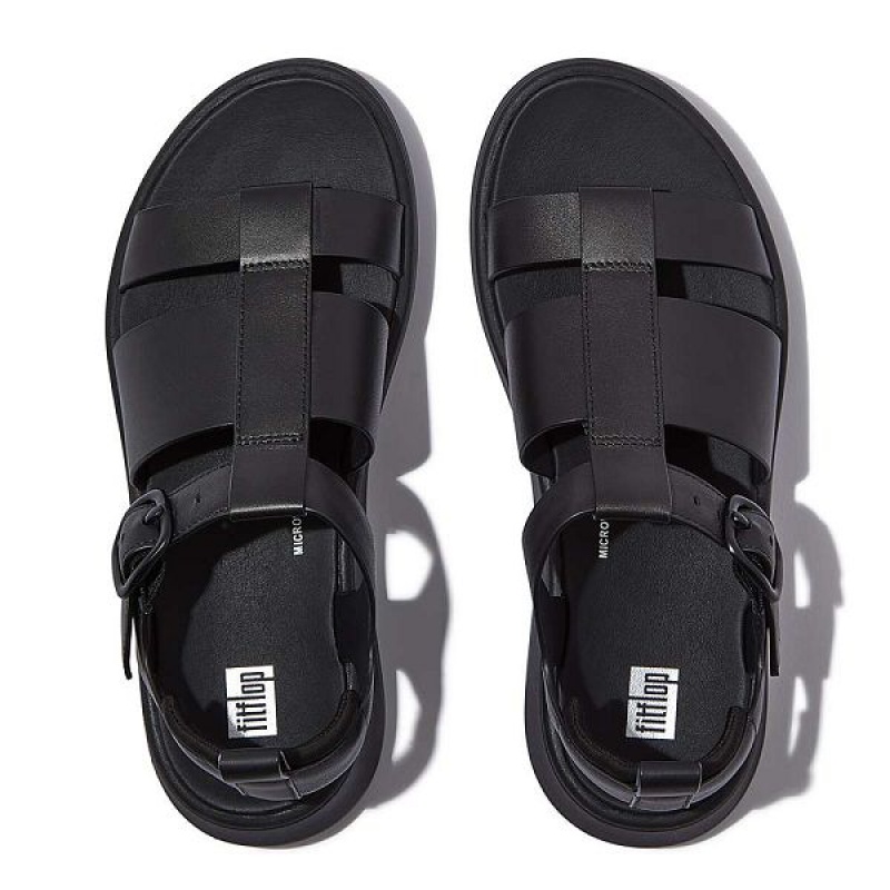 Women's FitFlop F-Mode Leather Flatform Fisherman Sandals Black | 063ZQTIRU