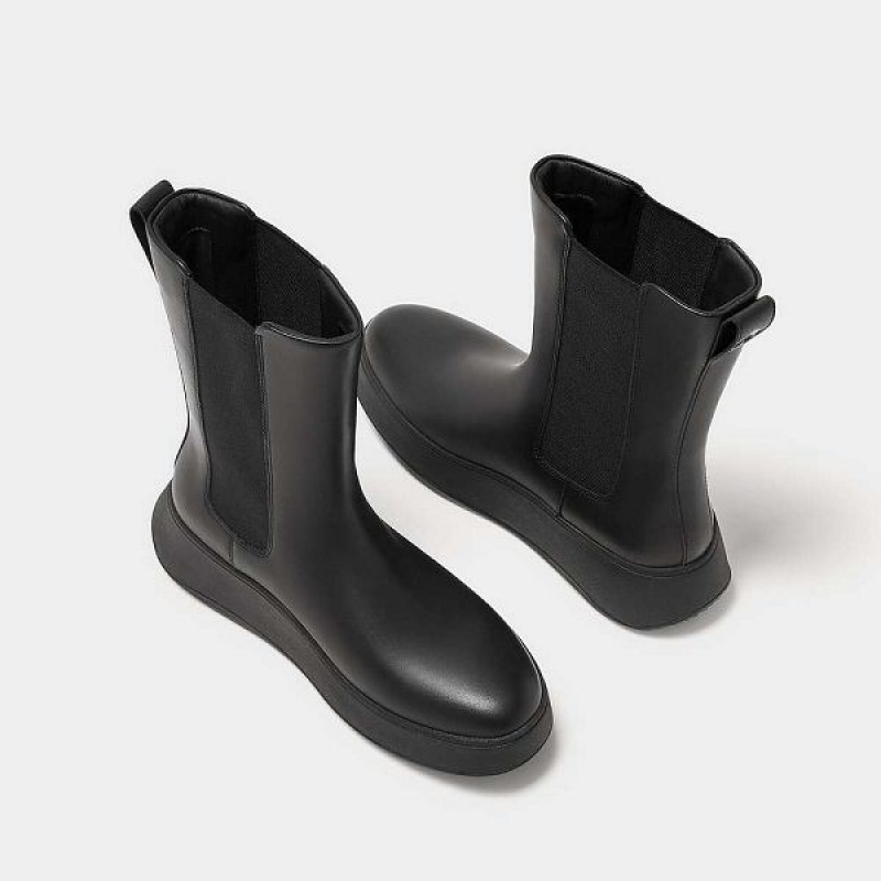 Women's FitFlop F-Mode Leather Flatform High Chelsea Boots Black | 653KYSCDQ