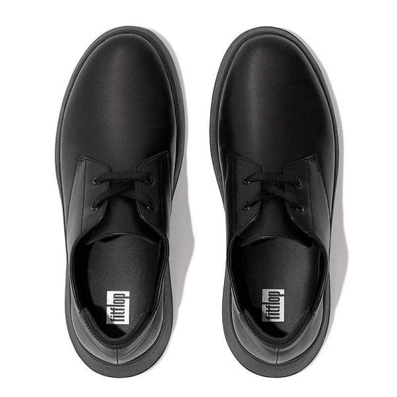 Women's FitFlop F-Mode Leather Flatform Lace Up Derby Shoes Black | 958DJVHBG