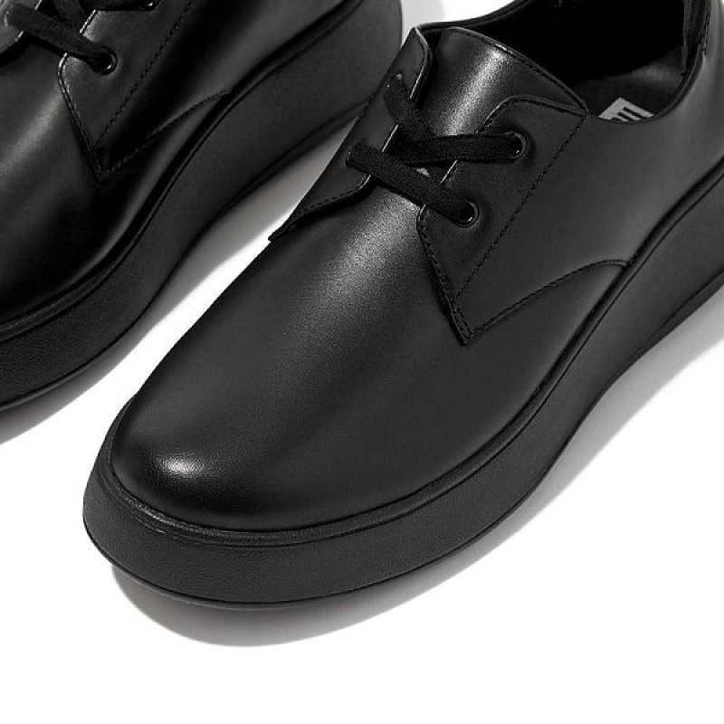 Women's FitFlop F-Mode Leather Flatform Lace Up Derby Shoes Black | 958DJVHBG