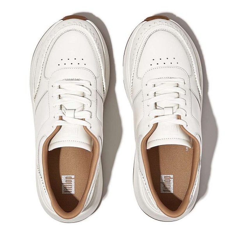 Women's FitFlop F-Mode Leather Flatform Sneakers White | 218GTOCDZ