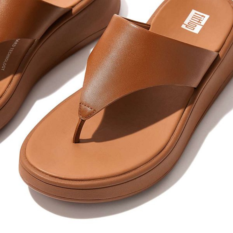 Women's FitFlop F-Mode Leather Flatform Toe-Post Sandals Light Brown | 029QOUIVL