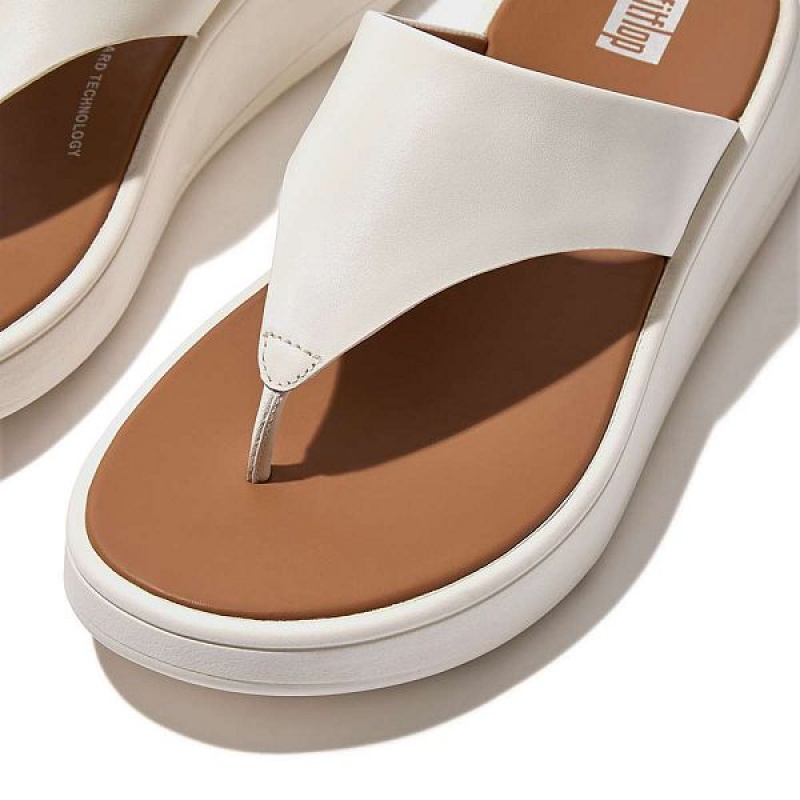 Women's FitFlop F-Mode Leather Flatform Toe-Post Sandals Cream | 687RXUBYT