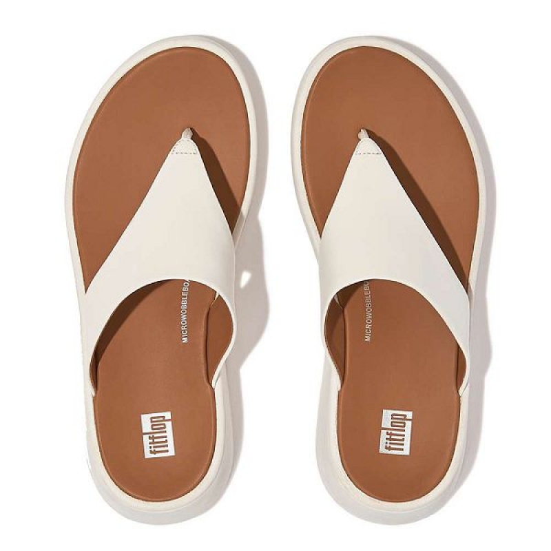 Women's FitFlop F-Mode Leather Flatform Toe-Post Sandals Cream | 687RXUBYT