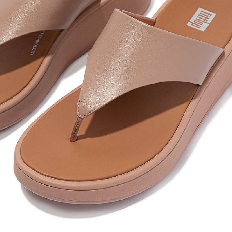 Women's FitFlop F-Mode Leather Flatform Toe-Post Sandals Beige | 713YWBKOF