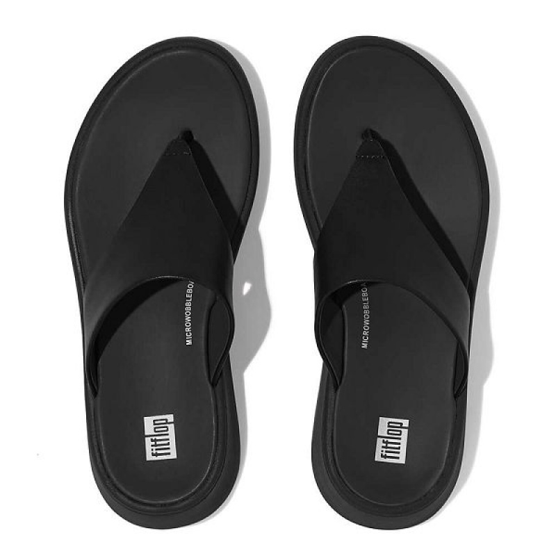 Women's FitFlop F-Mode Leather Flatform Toe-Post Sandals Black | 567AGWVDC