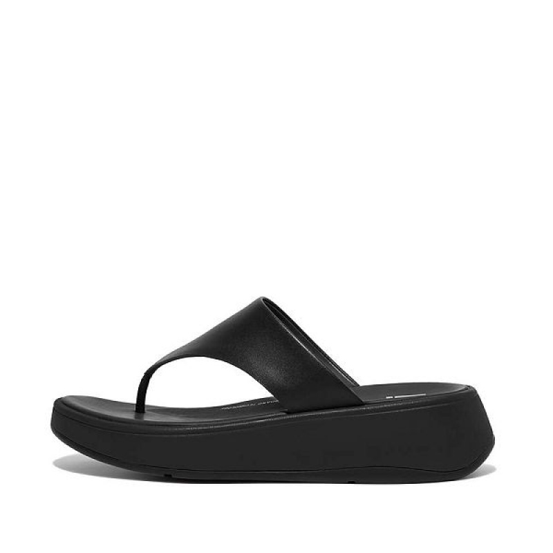 Women\'s FitFlop F-Mode Leather Flatform Toe-Post Sandals Black | 567AGWVDC