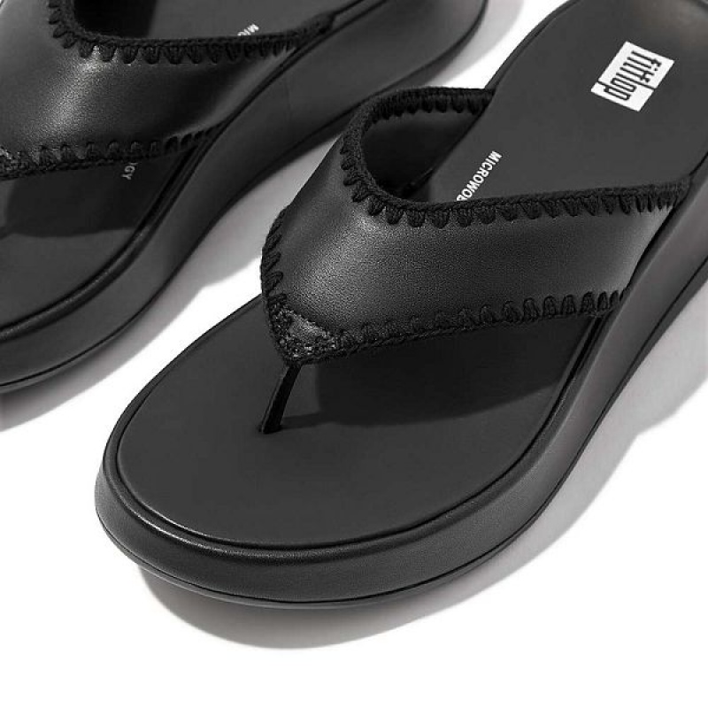 Women's FitFlop F-Mode Leather Flatform Toe-Post Sandals Black | 298VOTPBS