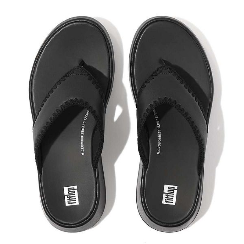 Women's FitFlop F-Mode Leather Flatform Toe-Post Sandals Black | 298VOTPBS