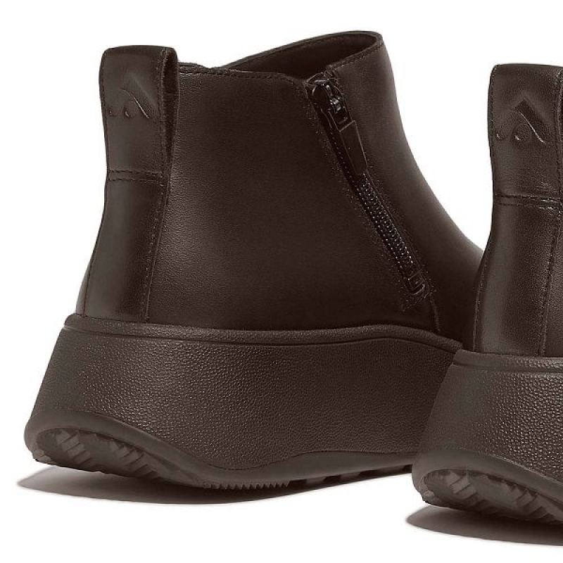 Women's FitFlop F-Mode Leather Flatform Zip Ankle Boots Brown | 481AQDLJH