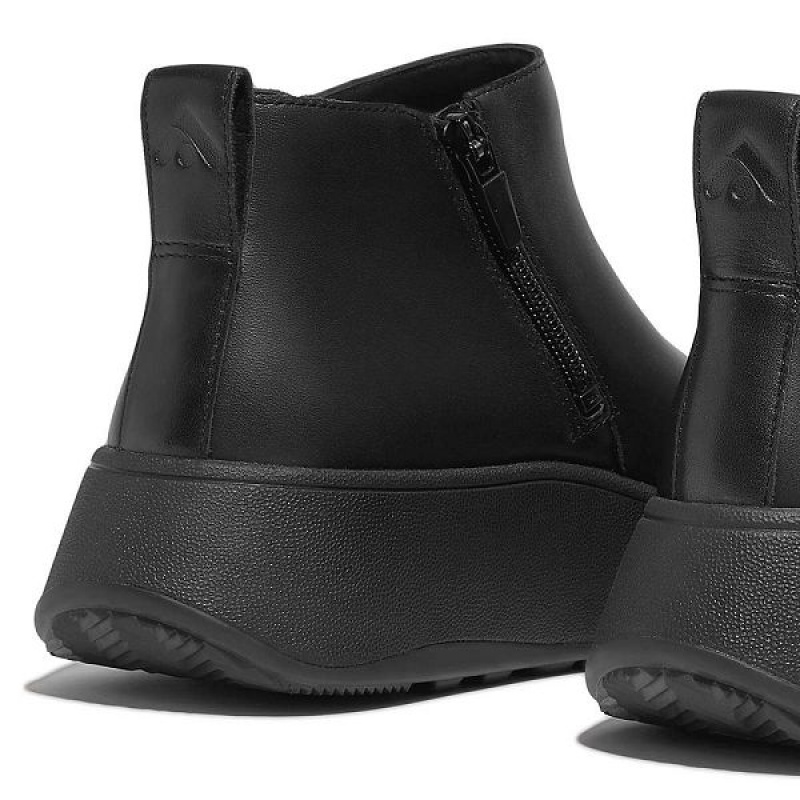 Women's FitFlop F-Mode Leather Flatform Zip Ankle Boots Black | 387PYIWCR