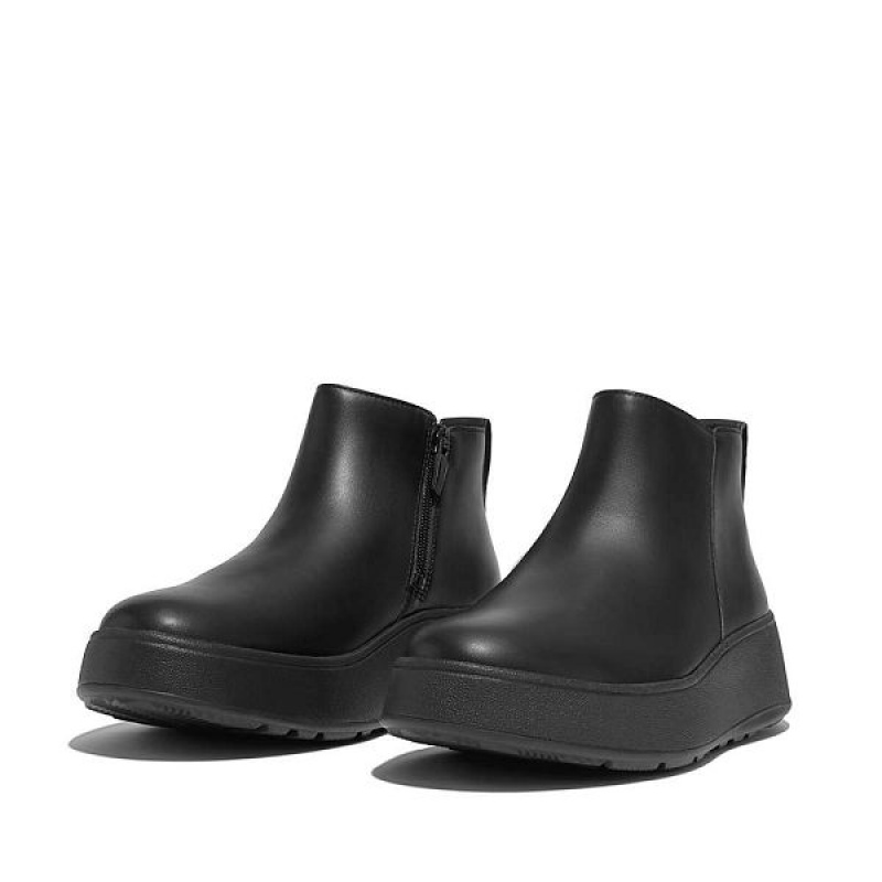 Women's FitFlop F-Mode Leather Flatform Zip Ankle Boots Black | 387PYIWCR