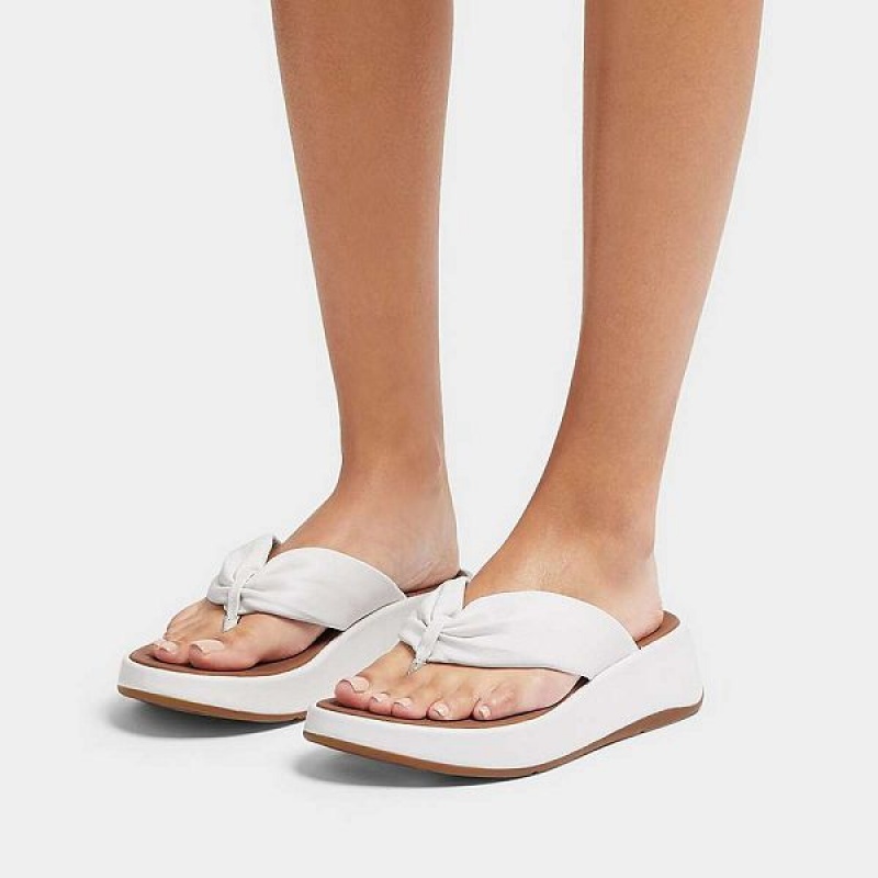 Women's FitFlop F-Mode Leather Twist Flatform Toe-Post Sandals White | 479CEMIBF