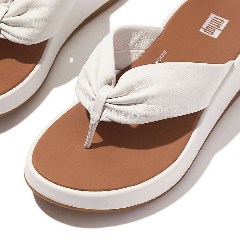 Women's FitFlop F-Mode Leather Twist Flatform Toe-Post Sandals White | 479CEMIBF