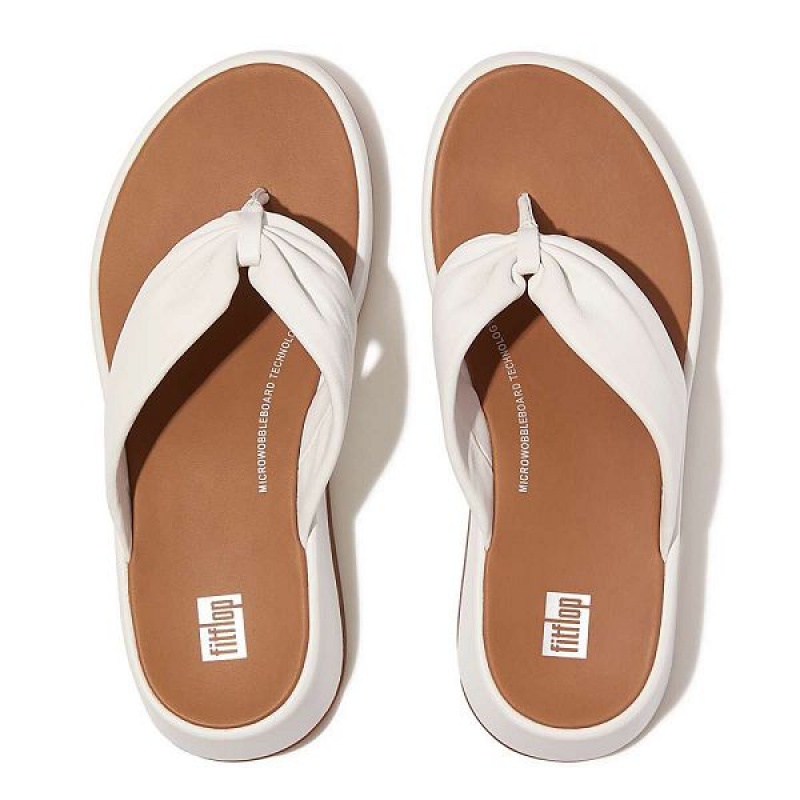 Women's FitFlop F-Mode Leather Twist Flatform Toe-Post Sandals White | 479CEMIBF