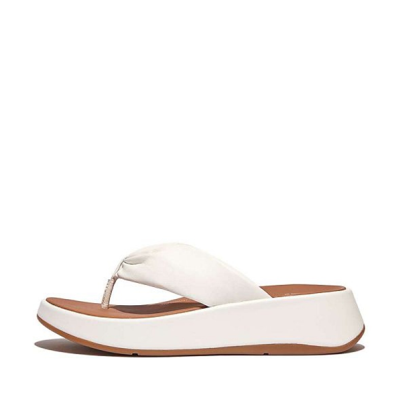 Women\'s FitFlop F-Mode Leather Twist Flatform Toe-Post Sandals White | 479CEMIBF